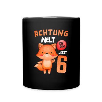Attention au monde, j'ai maintenant 6 ans, renard - Mug uni - noir - Devant