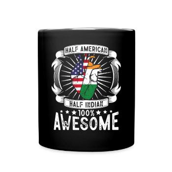 India USA Flag - Half American Half Indian - Full Colour Mug - black - Front