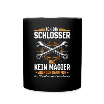 Schlosser-Shirt: Geschick über Magie - Tasse einfarbig - Schwarz - Vorne