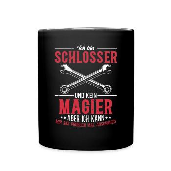 Schlosser-Shirt: Geschick über Magie - Tasse einfarbig - Schwarz - Vorne