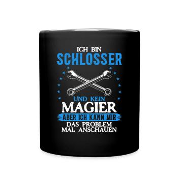 Schlosser-Shirt: Geschick über Magie - Tasse einfarbig - Schwarz - Vorne