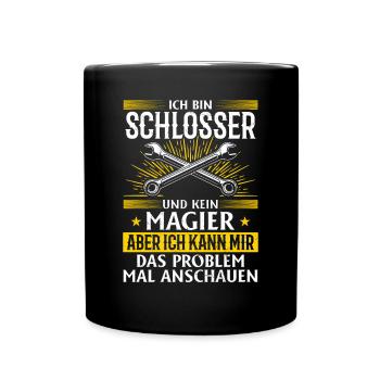 Schlosser-Shirt: Geschick über Magie - Tasse einfarbig - Schwarz - Vorne