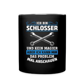 Schlosser-Shirt: Geschick über Magie - Tasse einfarbig - Schwarz - Vorne