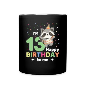 Waschbär zum 13. Geburtstag für Kinder dreizehn - Tasse einfarbig - Schwarz - Vorne