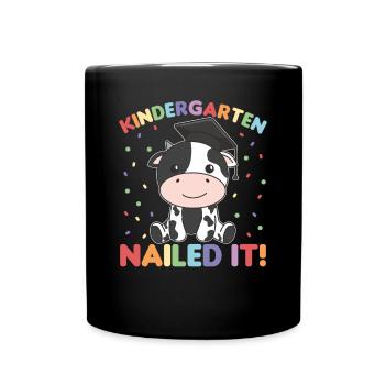 Kids Kindergarten nailed it Kuh Graduation - Tasse einfarbig - Schwarz - Vorne