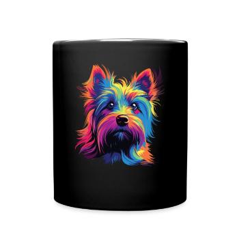 Watercolor Colorful Australian Silky Terrier - Full Colour Mug - black - Front