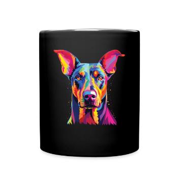 Watercolor Colorful Doberman Pinscher - Full Colour Mug - black - Front