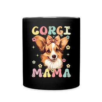 Corgi Mama Groovy Dog Mom - Tasse einfarbig - Schwarz - Vorne