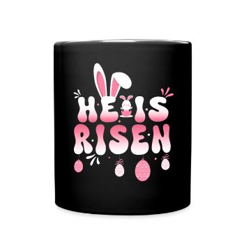 Er ist auferstanden Osterfeier Thema Haseneier - Tasse einfarbig - Schwarz - Vorne