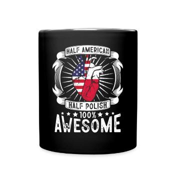 Poland USA Flag - Half American Half Polish - Full Colour Mug - black - Front