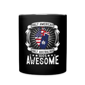 Australien USA Flagge - Halb Amerikanerin, Halb Australisch - Tasse einfarbig - Schwarz - Vorne