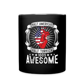 Turkey USA Flag - Half American Half Turkish - Full Colour Mug - black - Front