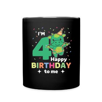 Drache zum 4. Geburtstag Kinder vier Jahre alt - Tasse einfarbig - Schwarz - Vorne