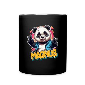 MAGNUS - Schöner Jungen Name mit coolem Panda - Tasse einfarbig - Schwarz - Vorne