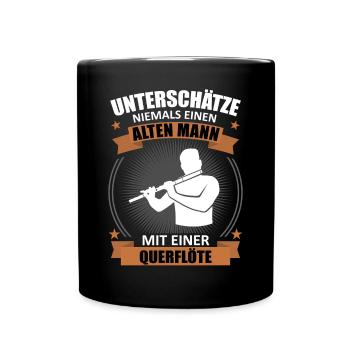 Old man with flute wisdom - Full Colour Mug - black - Front