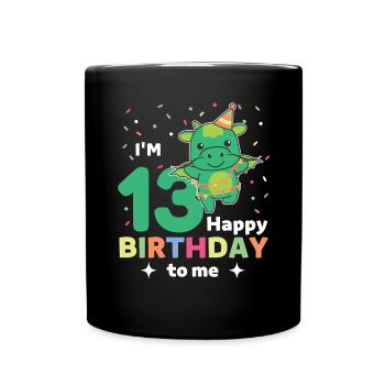 Drache zum 13. Geburtstag für Kinder dreizehn - Tasse einfarbig - Schwarz - Vorne