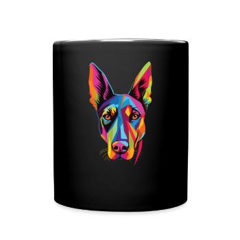 Watercolor Colorful Doberman Pinscher - Full Colour Mug - black - Front