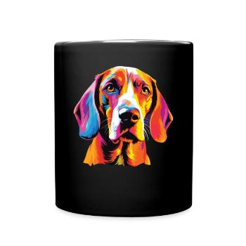 Wasserfarben Farbenfroher English Foxhound - Tasse einfarbig - Schwarz - Vorne