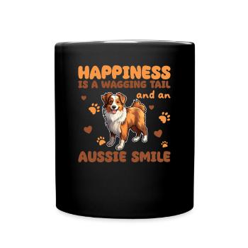 Happiness Is A Wagging Tail And An Aussie Smile - Full Colour Mug - black - Front