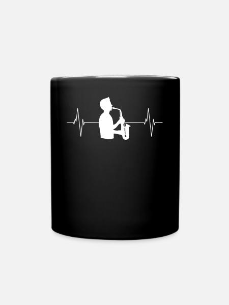 Saxophon Herzschlag Rhythmus - Tasse einfarbig - Schwarz