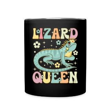 Lizard Queen Groovy Bearded Dragon Lizard Lover - Full Colour Mug - black - Front