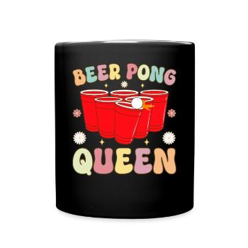 Beer Pong Queen Groovy Beer Pong Girl Player Trink - Tasse einfarbig - Schwarz - Vorne