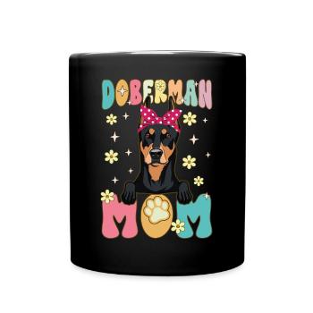 Dobermann Mama Groovy Dog Mom - Tasse einfarbig - Schwarz - Vorne