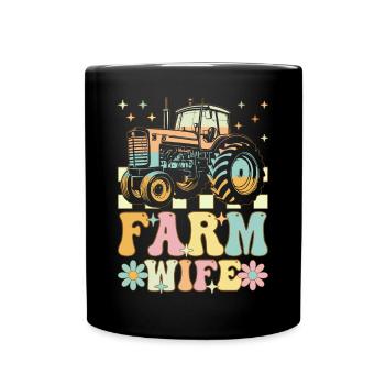 Farmer's Wife Groovy Farmer Farmer Rancher - Full Colour Mug - black - Front