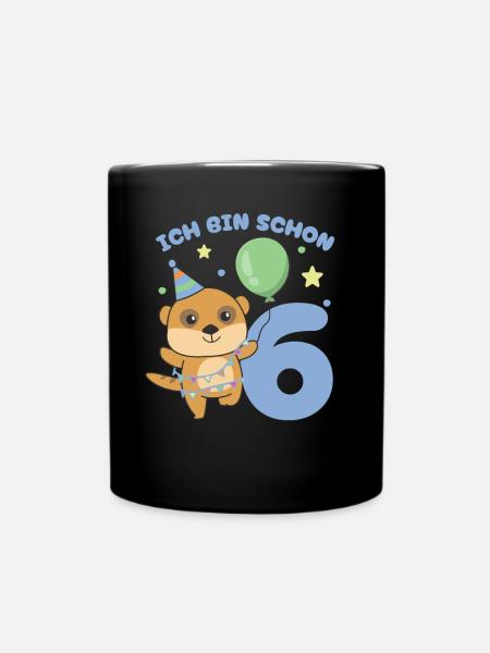 Ich bin schon 6 Erdmännchen Geburtstags Kinder - Tasse einfarbig - Schwarz