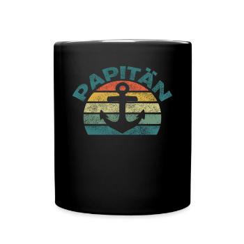 Papitän Vatertag bester Papa Anker - Tasse einfarbig - Schwarz - Vorne
