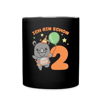Ich bin schon 2 Nashörner Geburtstags Kinder - Tasse einfarbig - Schwarz - Vorne