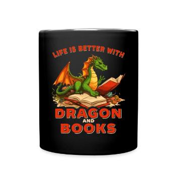 Dragons Und Bücher Nerd Dragon Liebhaber - Tasse einfarbig - Schwarz - Vorne