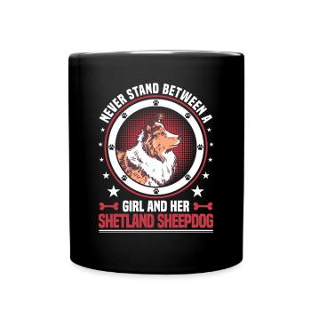 Girl and her Sheltie Shetland Sheepdog - Full Colour Mug - black - Front