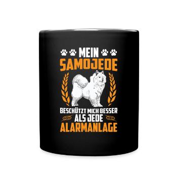 Samojede beschützt mich Schlittenhund - Tasse einfarbig - Schwarz - Vorne