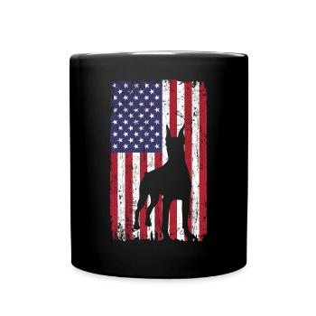 Doberman Pinscher chien avec drapeau des États-Unis - Mug uni - noir - Devant