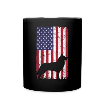 Siberian Huskys Hund mit USA Flagge - Tasse einfarbig - Schwarz - Vorne