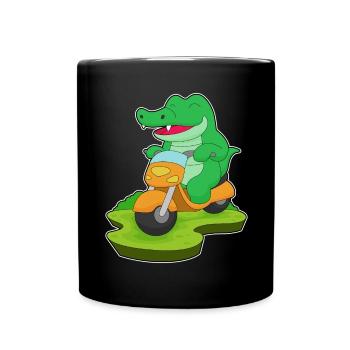 Krokodil Motorroller - Tasse einfarbig - Schwarz - Vorne