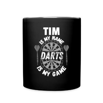 Personalisiertes Dart-Shirt-Design für Dartspieler Tim - Tasse einfarbig - Schwarz - Vorne