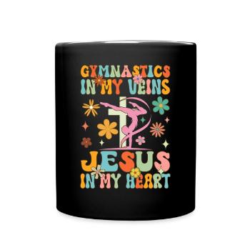 Gymnastics in Veins Jesus in My Heart Groovy T - Full Colour Mug - black - Front