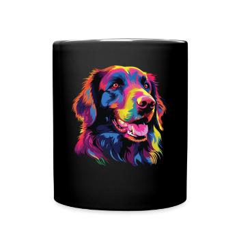 Watercolor Colorful Flat Coated Retriever - Full Colour Mug - black - Front
