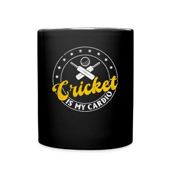 Cricket is my cardio - Funny Cricketer Cricketing - Full Colour Mug - black - Front