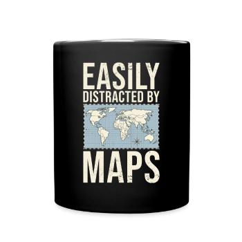 Easily Distracted By Maps Geographie-Lehrer - Tasse einfarbig - Schwarz - Vorne