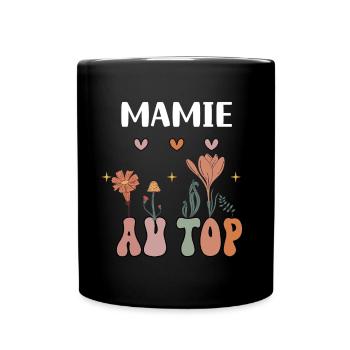 Oma an der Spitze böhmische Blumen Oma - Tasse einfarbig - Schwarz - Vorne