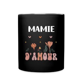 mamie d'amour fleurs bohème grand-mère - Mug uni - noir - Devant