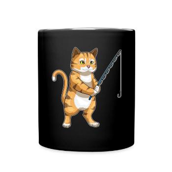 Katze Angler Angelrute Angeln - Tasse einfarbig - Schwarz - Vorne