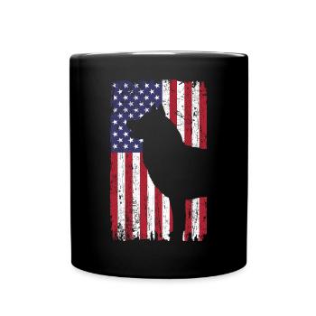 Siberian Huskys Hund mit USA Flagge - Tasse einfarbig - Schwarz - Vorne
