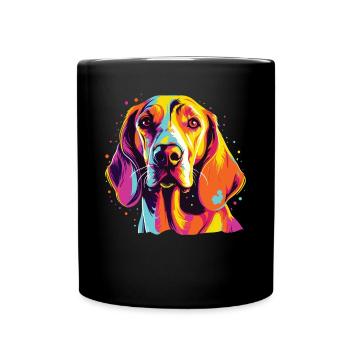 Wasserfarben Farbenfroher English Foxhound - Tasse einfarbig - Schwarz - Vorne