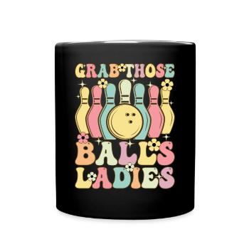 Groovy Bowling Women Female Bowler Grabbing The - Full Colour Mug - black - Front