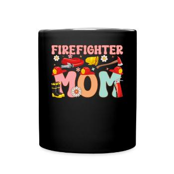 Feuerwehrmann Mama Groovy Brandbekämpfung - Tasse einfarbig - Schwarz - Vorne