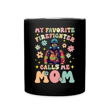 Mein Lieblingsfeuerwehrmann nennt mich Mama Groovy - Tasse einfarbig - Schwarz - Vorne